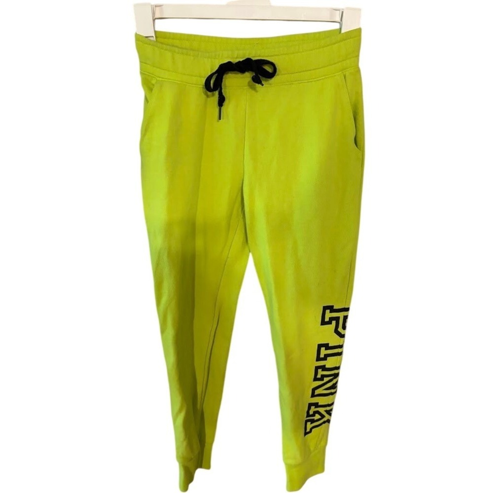 Victoria's Secret PINK Neon Lime Green Logo‎ Jogger Sweatpants Small